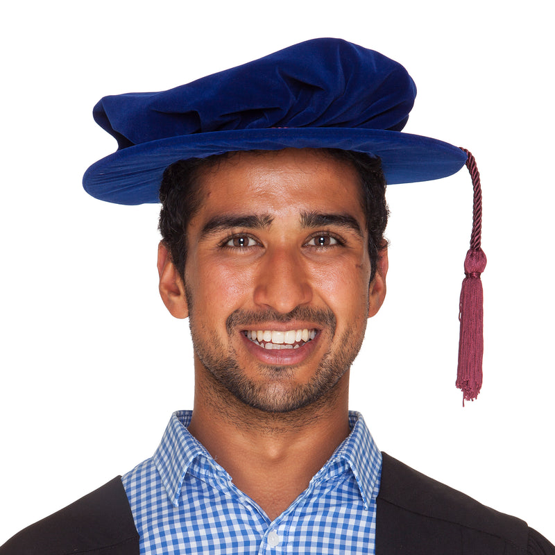 Blue velvet PhD / doctoral hat