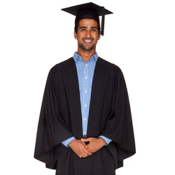 Black academic graduation gown and graduation hat