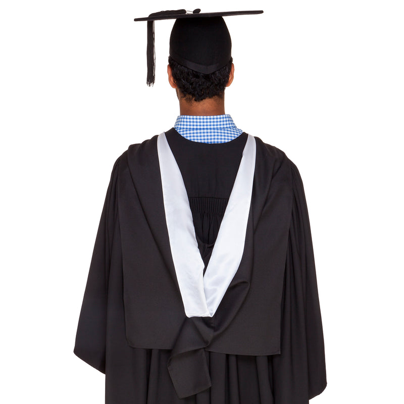 Man wearing a UQ bachelor graduation outfit with academic hood